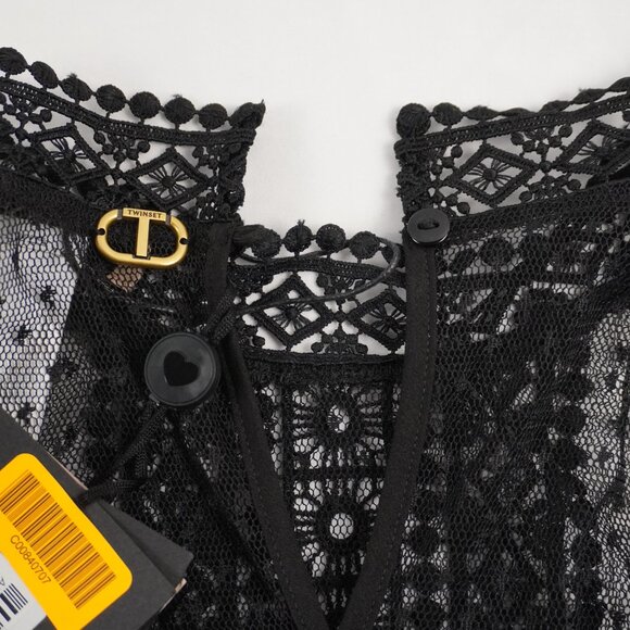 Twinset Abito Sleeveless Fringed Round Neck Mini Dress in Black Size IT40 NWT - Picture 4 of 10